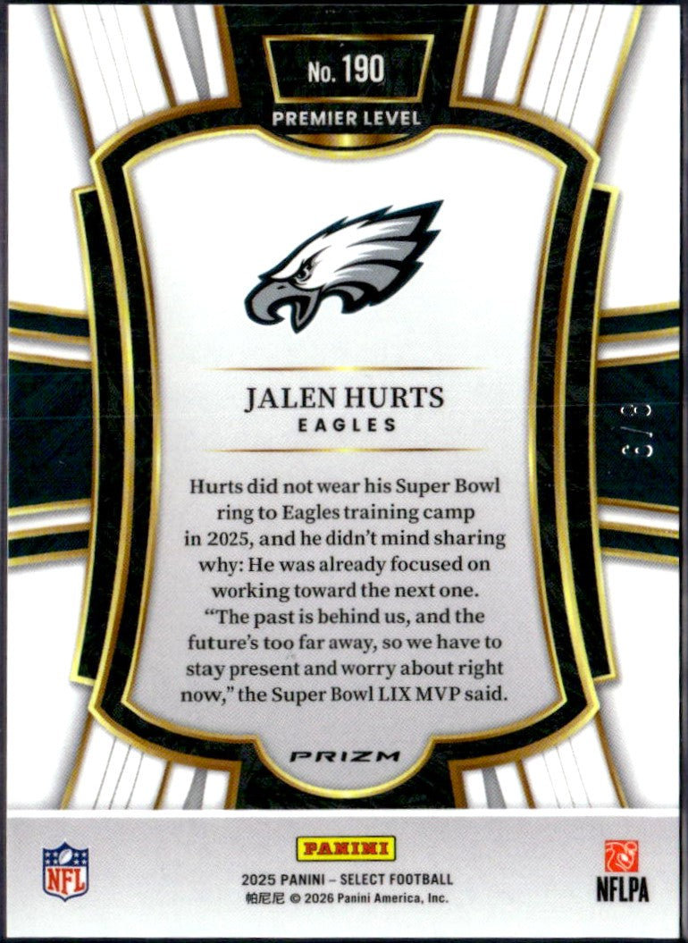 Jalen Hurts 2025 Panini Select Premier Level Lucky Envelope SP 6/8