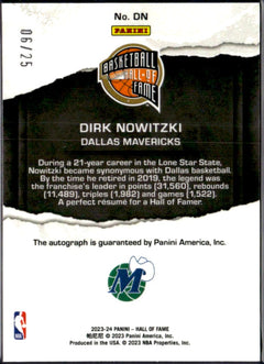 Dirk Nowitzki 2023 Panini Hall Of Fame Auto SP 6/25-2