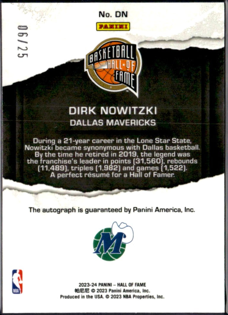 Dirk Nowitzki 2023 Panini Hall Of Fame Auto SP 6/25