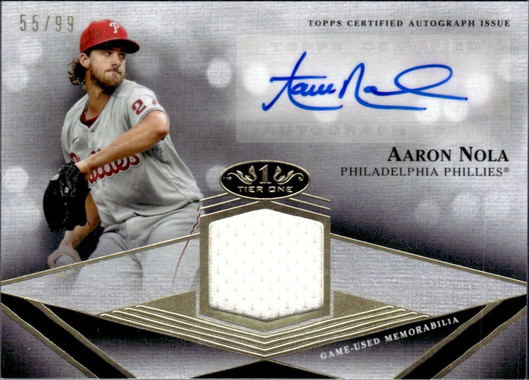 Aaron Nola 2022 Topps Tier One Game Used Patch Auto SP 55/99