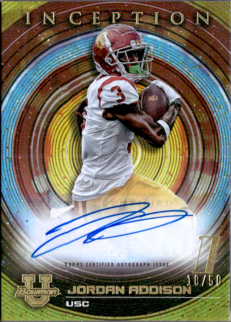 Jordan Addison RC 2022 Bowman U Inception Gold Foil Rookie Auto SP 18/50-1