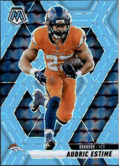Audric Estime 2025 Panini Mosaic Blue Fluorescent Prizm SP 8/15-1
