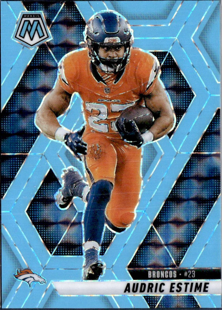 Audric Estime 2025 Panini Mosaic Blue Fluorescent Prizm SP 8/15-1