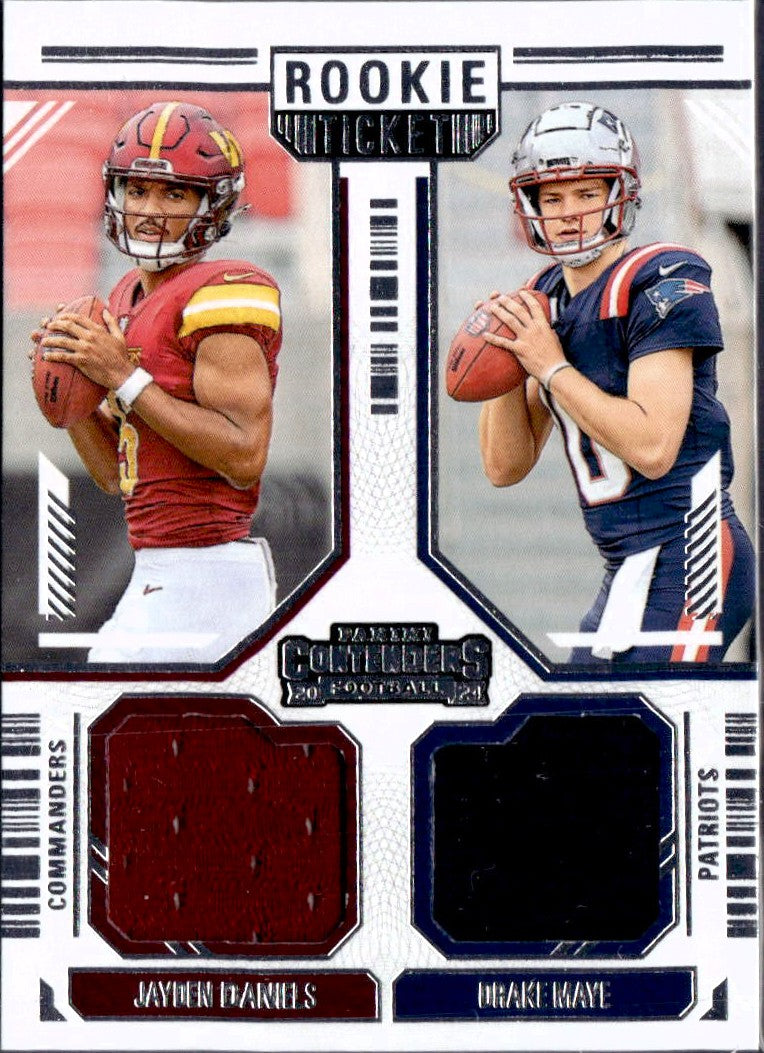 Jayden Daniels Drake Maye RC 2024 Panini Contenders Rookie Ticket Dual Patch-1