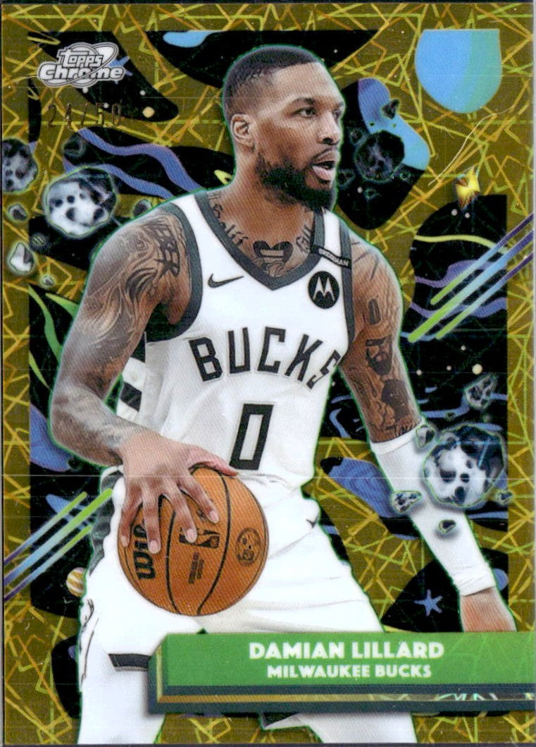 Damian Lillard 2025-26 Topps Cosmic Chrome Gold Lazer Refractor SP 24/50-1