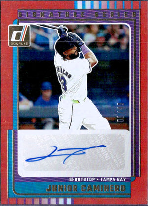 Junior Caminero 2025 Donruss Red Signature Series Auto SP 1/49