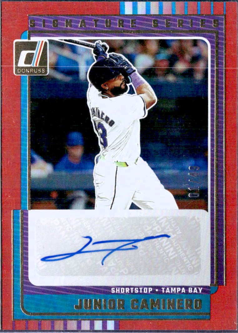 Junior Caminero 2025 Donruss Red Signature Series Auto SP 1/49