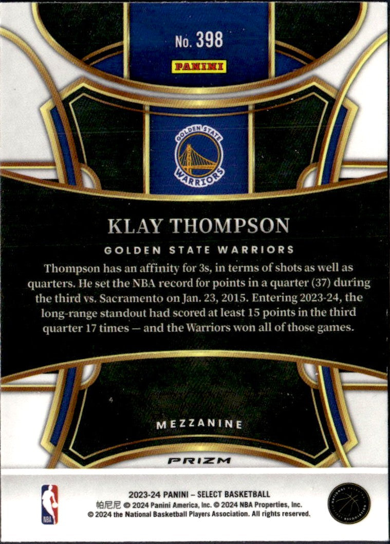 Klay Thompson 2023-24 Panini Select Mezzanine Tiger Stripe Prizm SSP #398-2