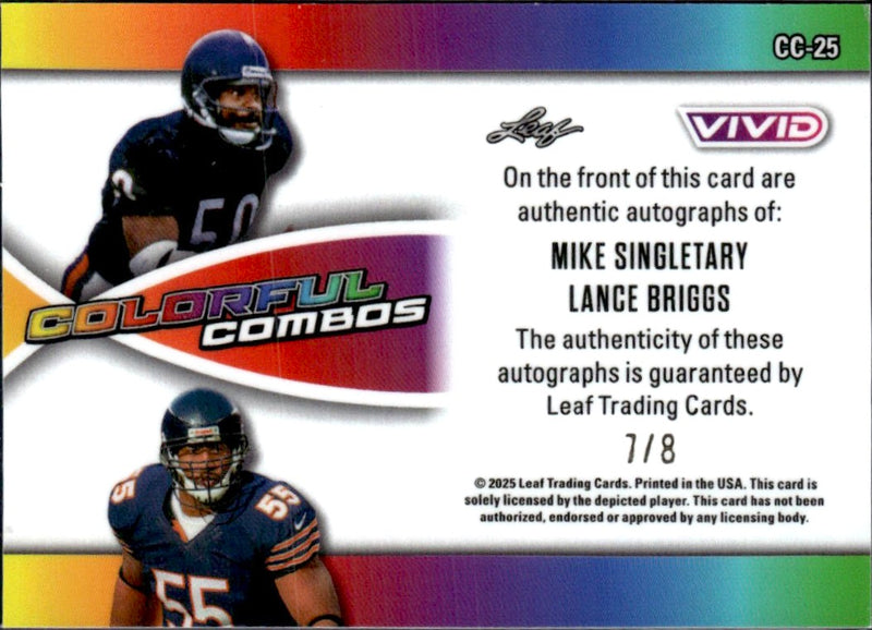 Lance Briggs Mike Singletary 2025 Leaf Vivid Green Colorful Combos Dual Auto SP 7/8-2