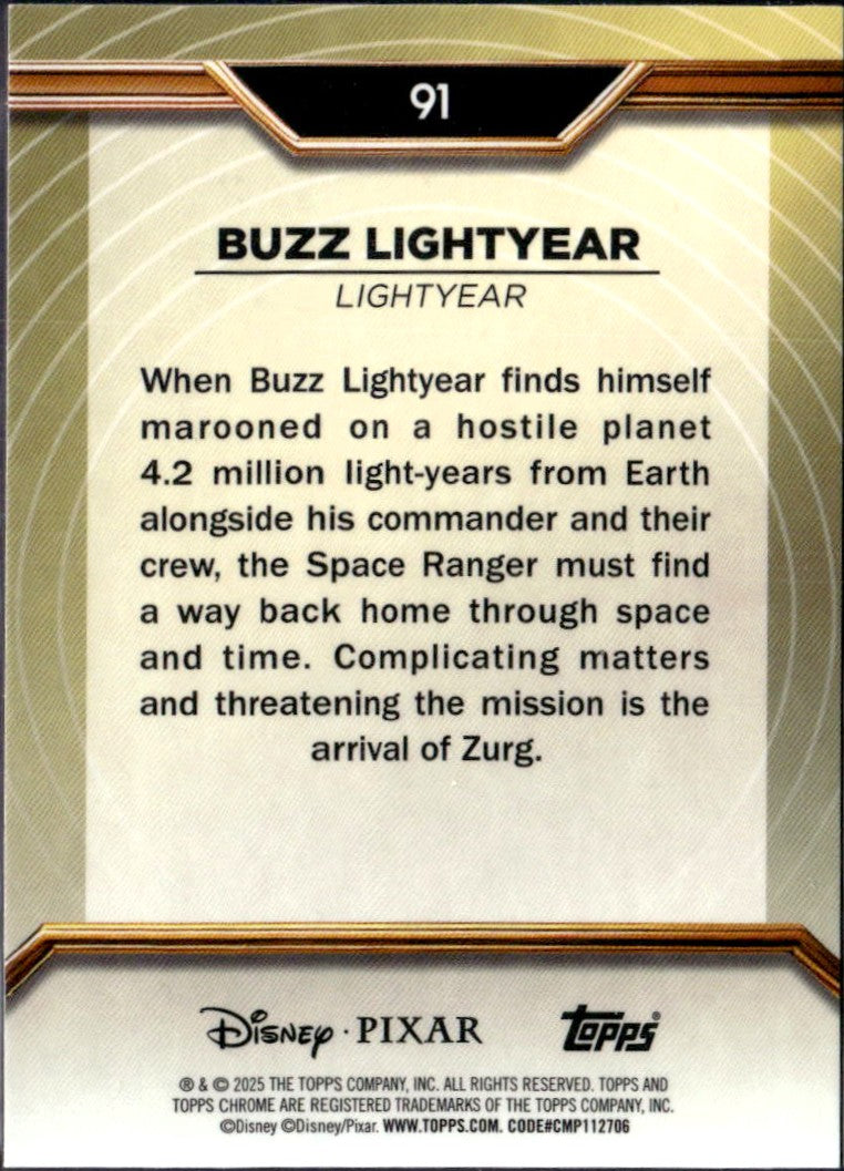 Buzz Lightyear 2025 Topps Pixar Gold Turning Red Refractor SP 83/99-2