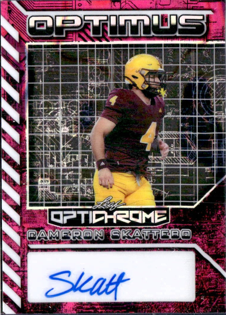 Cam Skattebo RC 2025 Leaf Optichrome Magenta Lava Optimus Rookie Auto SP 5/8-1