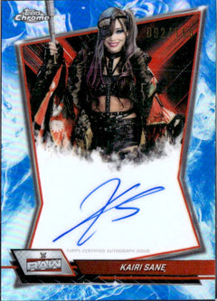 Kairi Sane 2026 Topps Chrome WWE Blue Refractor Red Brand Auto SP 92/150-1