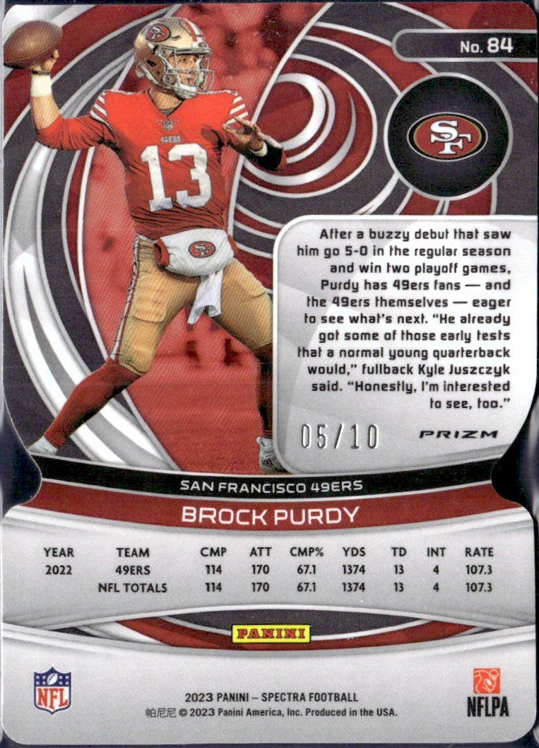 Brock Purdy 2023 Panini Spectra Universal Die Cut Prizm SP 5/10-2