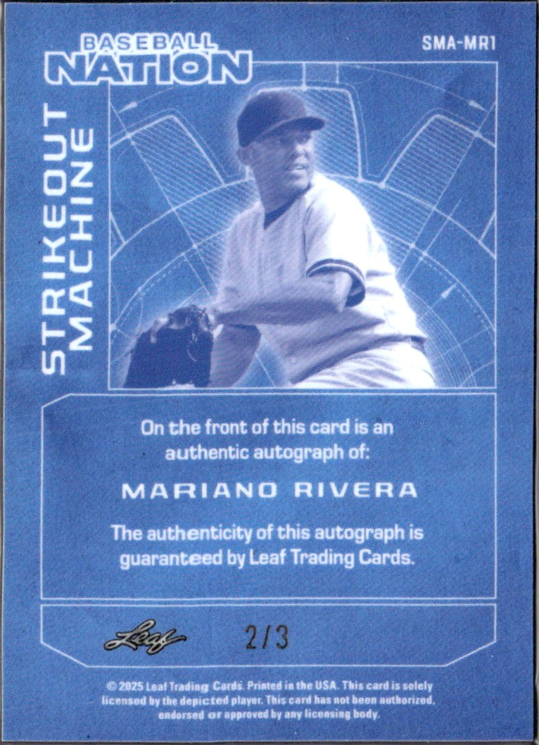 Mariano Rivera 2025 Leaf Baseball Nation Blue Strikeout Machine Auto SP 2/3-2