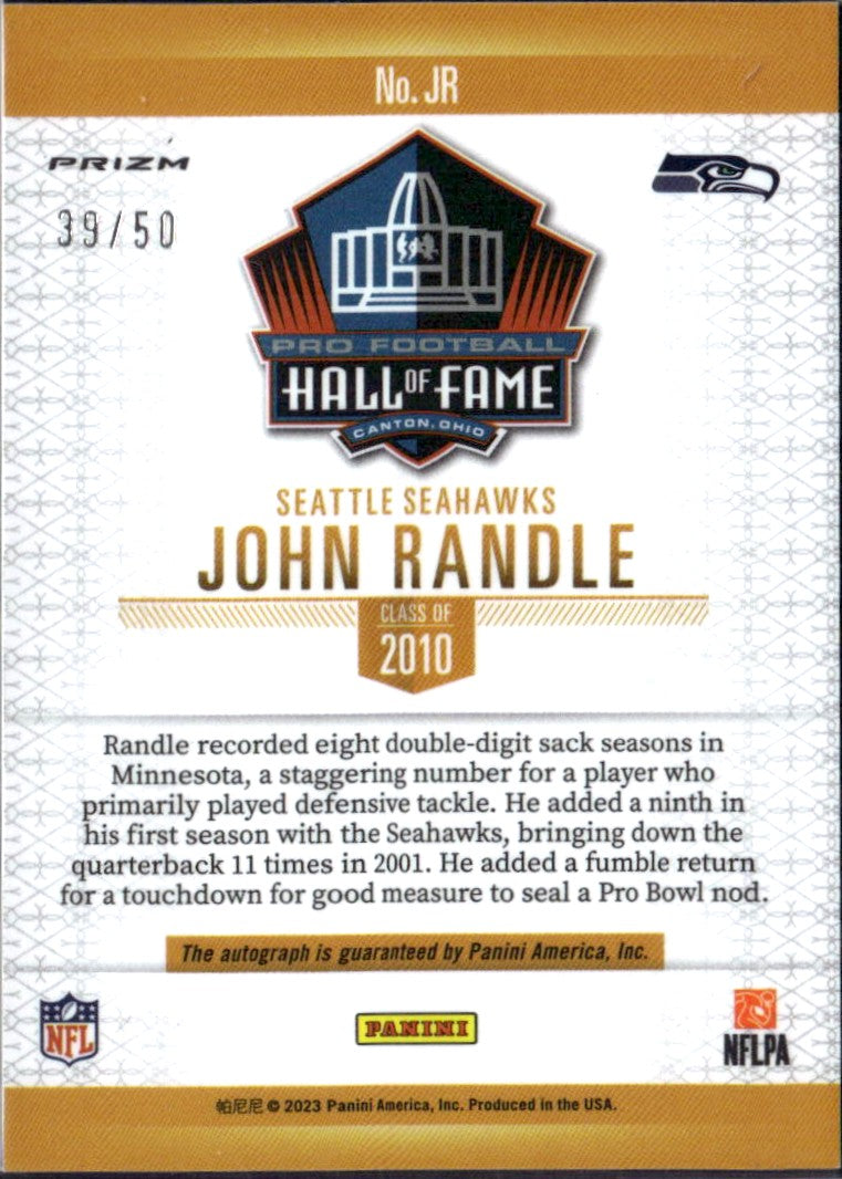 John Randle 2023 Panini Hall Of Fame On Card Auto SP 39/50-2