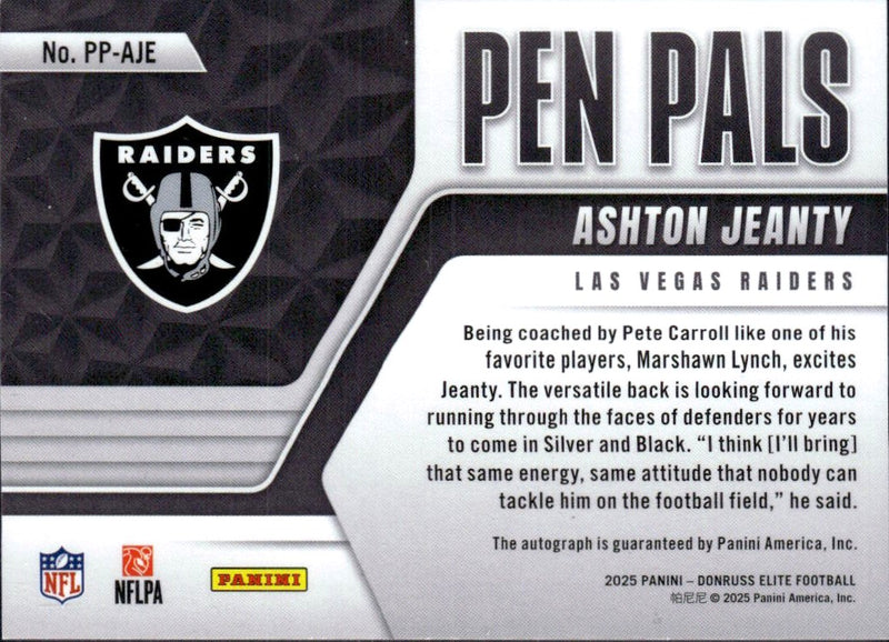 Ashton Jeanty RC 2025 Donruss Elite Pen Pals Rookie Auto-2