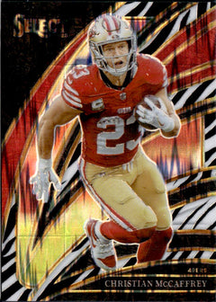 Christian Mccaffrey 2025 Panini Select Club Level Zebra Shock Prizm SSP #218-1