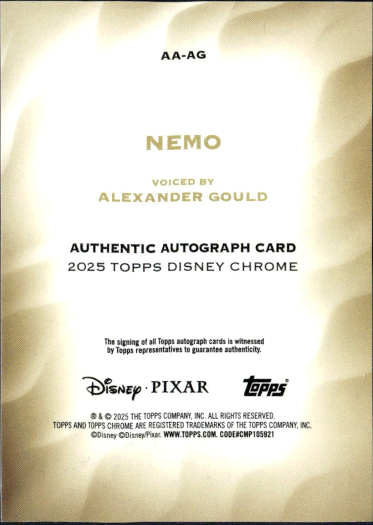 Alexander Gould As Nemo 2025 Topps Chrome Sapphire Disney Auto-2