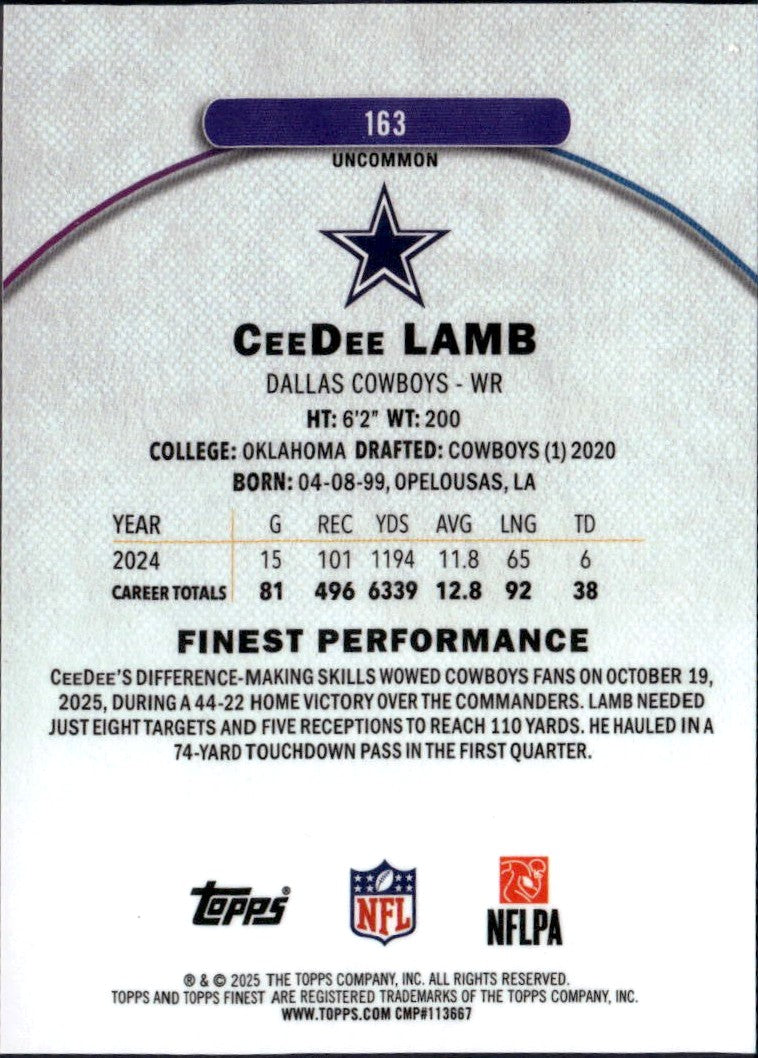 Ceedee Lamb 2025 Topps Finest Black Refractor SP 13/15-2