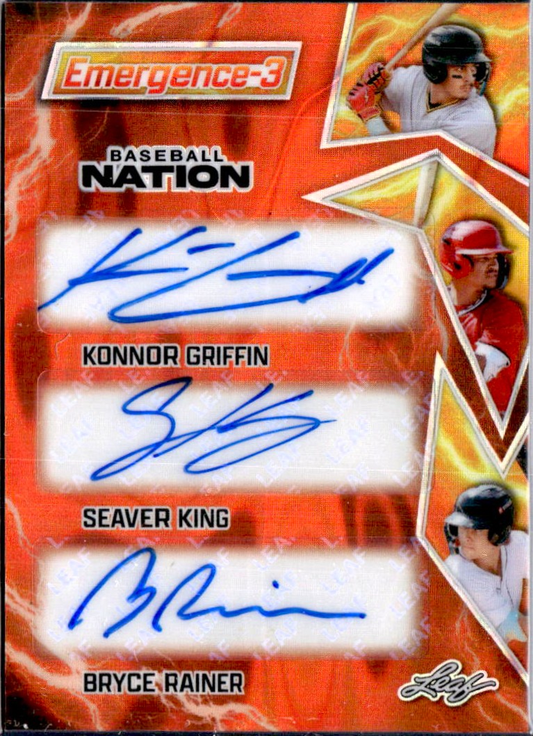 Griffin King Rainer RC 2025 Leaf Baseball Nation Orange Lava Emergence Rookie Auto SP 3/4-1