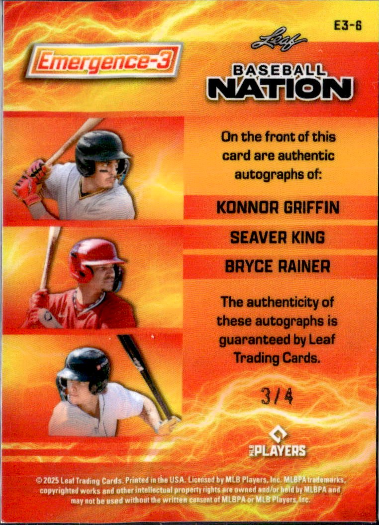 Griffin King Rainer RC 2025 Leaf Baseball Nation Orange Lava Emergence Rookie Auto SP 3/4-2