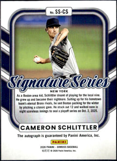 Cameron Schlittler 2026 Donruss Signature Series Blue Auto SP 67/75-2