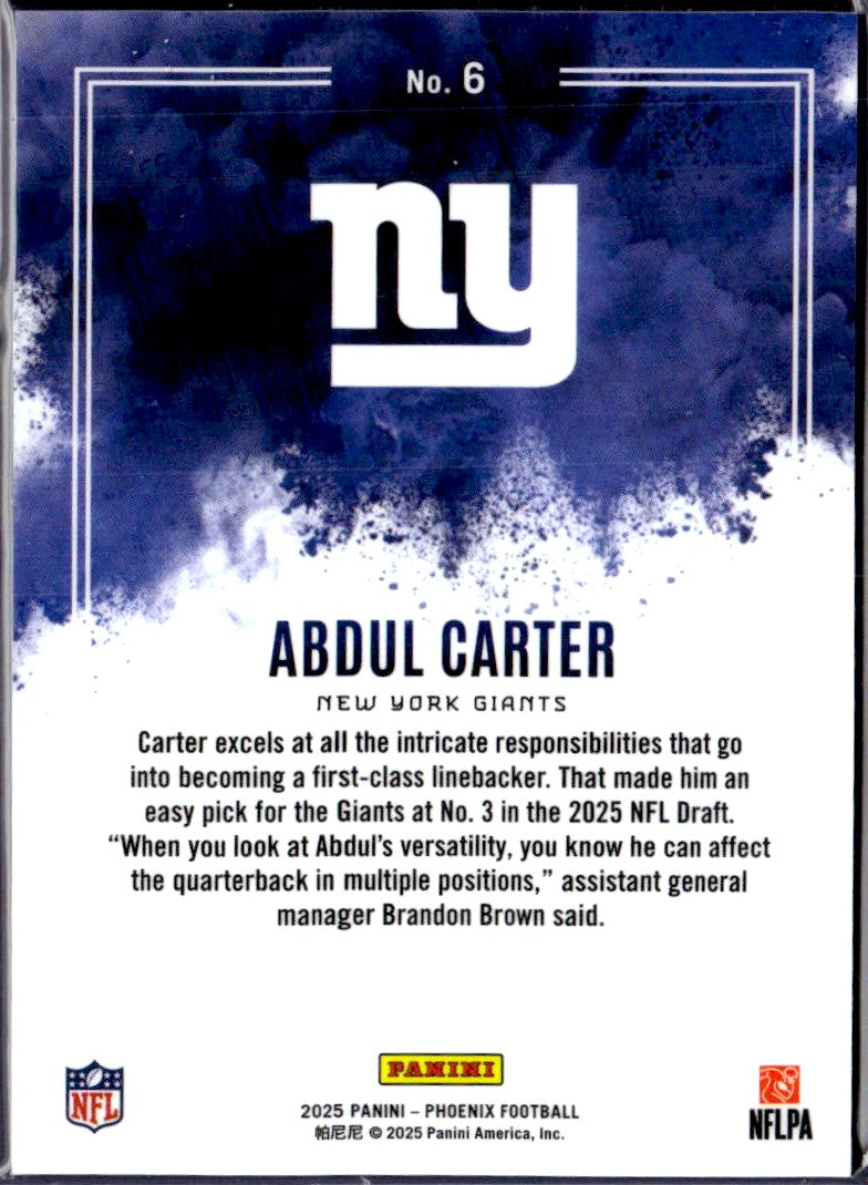Abdul Carter RC 2025 Panini Phoenix Color Blast Rookie SSP #6-2