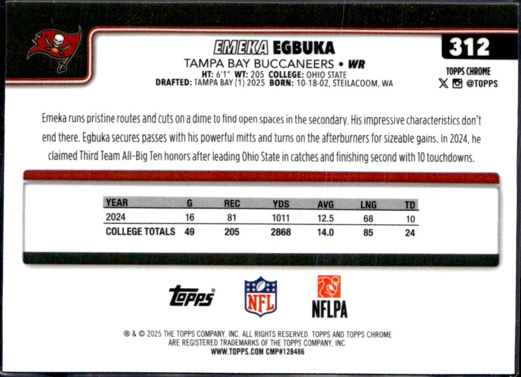 Emeka Egbuka RC 2025 Topps Chrome Variation Gold Refractor Rookie SP 40/50-2