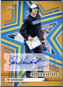 Jim Harbaugh 2025 Panini Rookies & Stars Gold Auto SP 91/199-1