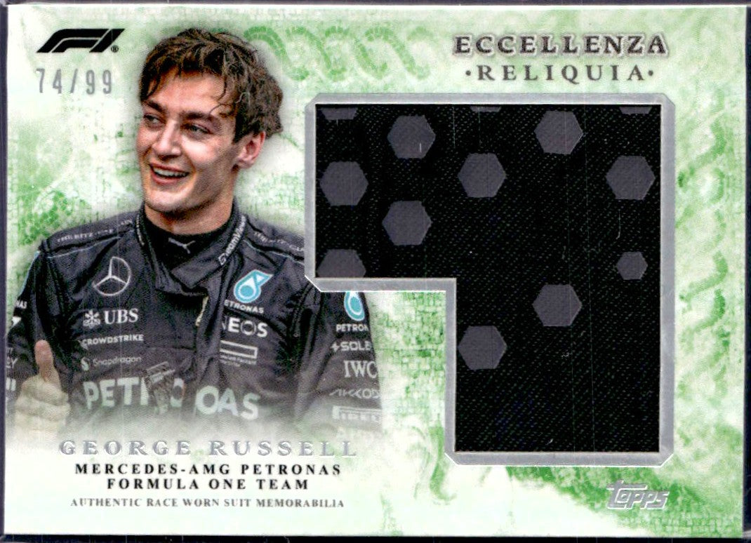 George Russell 2024 Topps F1 Eccellenza Green Race Used Patch SP 74/99-1