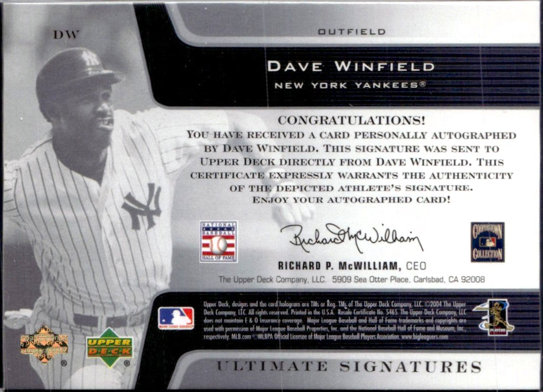 Dave Winfield 2004 Upper Deck Ultimate Signatures Auto SP 7/25