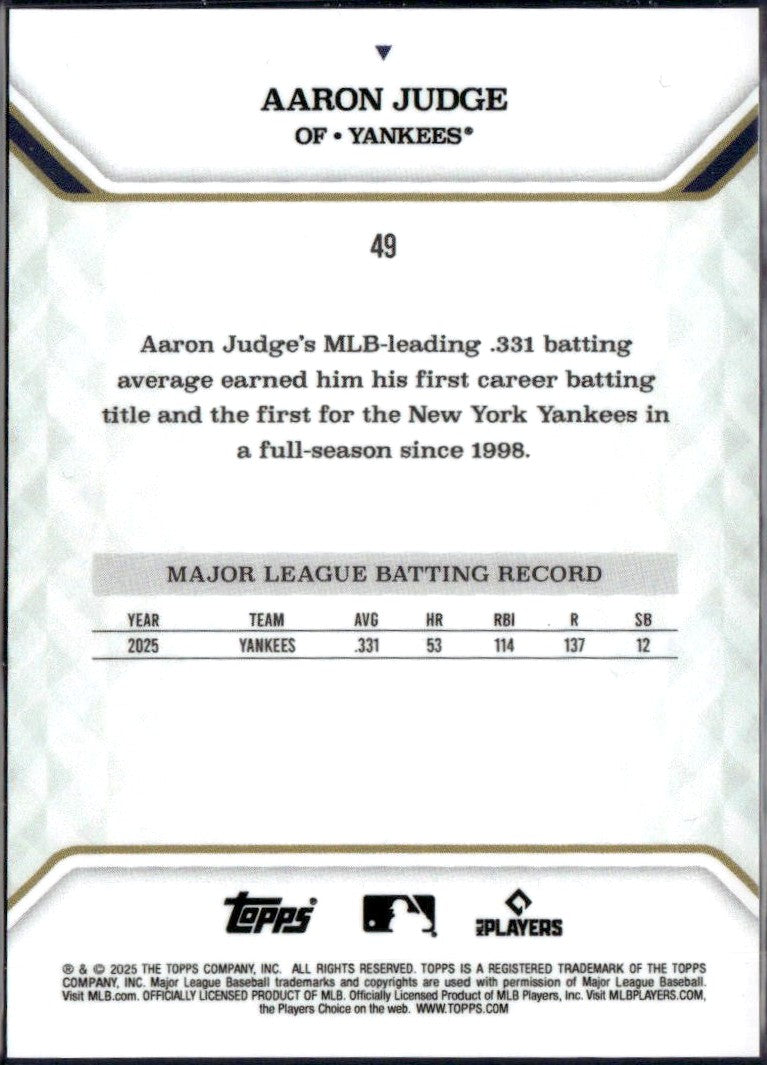 Aaron Judge 2025 Topps MVP Collection Gold Foil SP 50/50-2