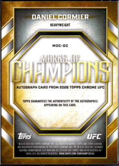 Daniel Cormier 2026 Topps Chrome Sapphire UFC Orange Marks Of Champions Auto SP 12/25-2