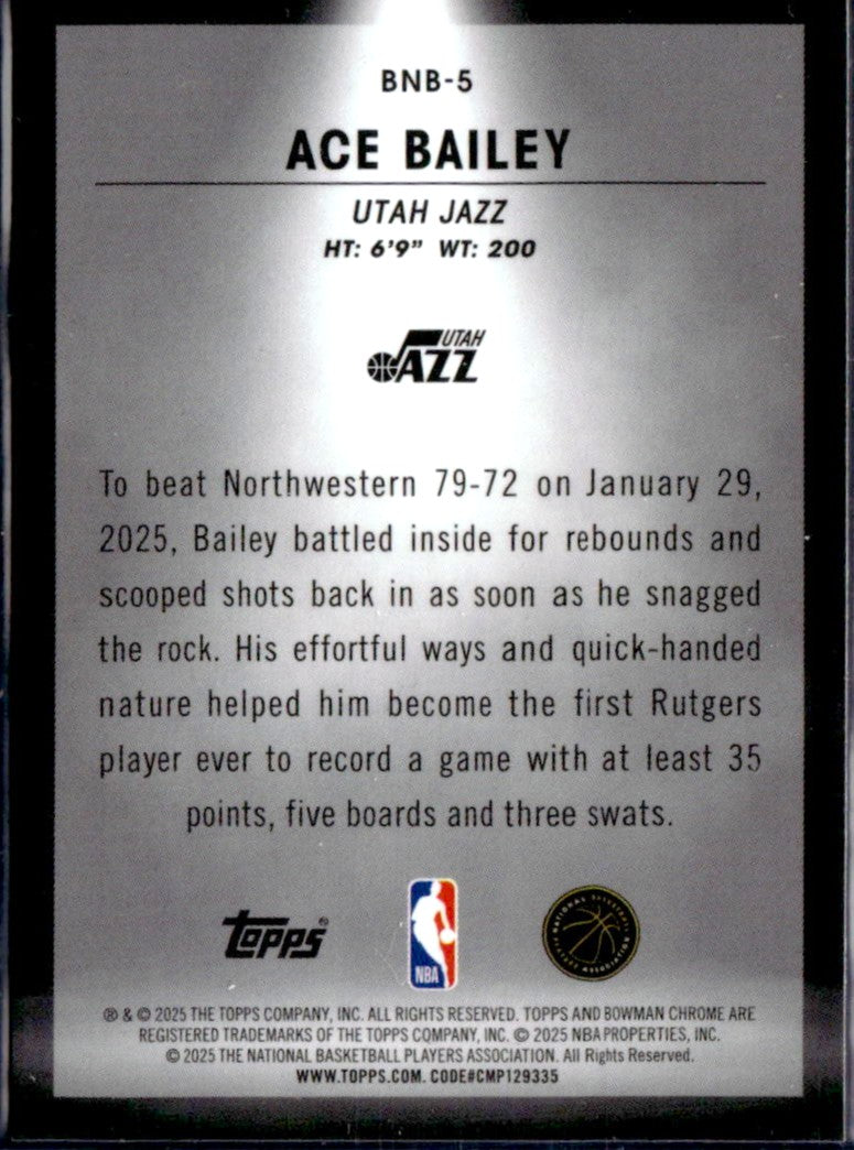 Ace Bailey 2025-26 Bowman Chrome Spotlights Rookie SSP-2