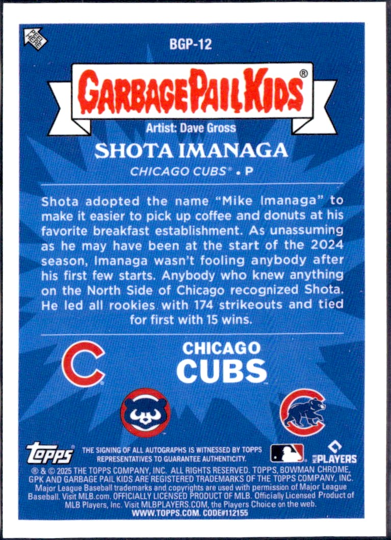 Shota Imanaga 2025 Bowman Chrome Garbage Pail Kids Mike Imanaga II SSP-2