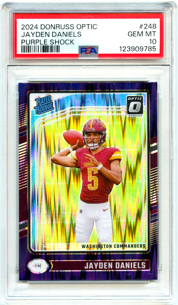 Product Jayden Daniels RC 2024 Donruss Optic Purple Shock Rated Rookie #248 PSA 10 Link