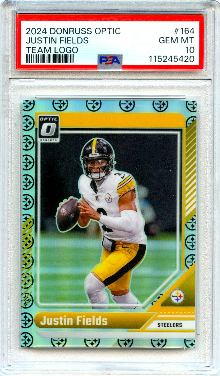 Justin Fields 2024 Donruss Optic Team Logo Prizm SP 20/32 PSA 10