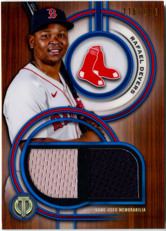 Product Rafael Devers 2025 Topps Tribute Blue Dual Game Used Jersey SP 118/150 Link