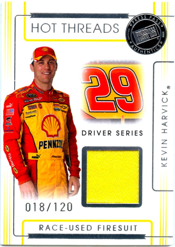 Product Kevin Harvick 2008 Press Pass NASCAR Hot Threads Race Used Fire Suit Patch SP 18/120 Link