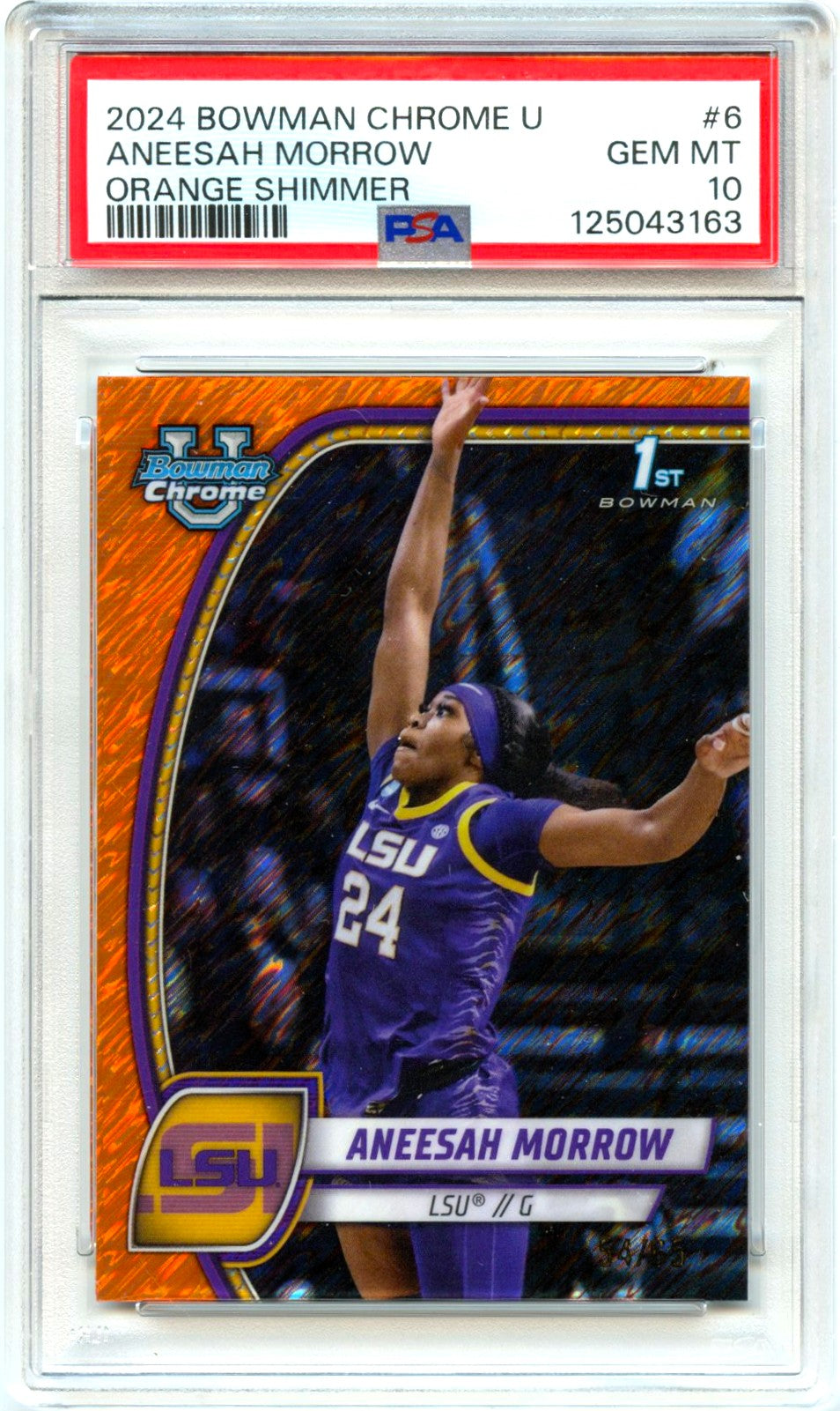 Aneesah Morrow 2024 Bowman U Chrome Orange Shimmer Rookie SP 54/65 PSA 10-1