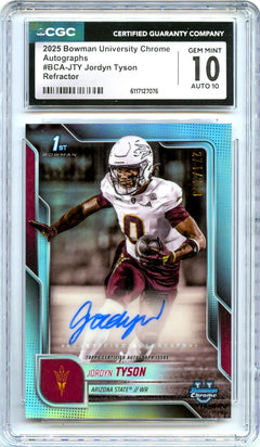 Jordyn Tyson RC 2025 Bowman U Chrome Refractor Rookie Auto SP 271/299 CGC 10-1