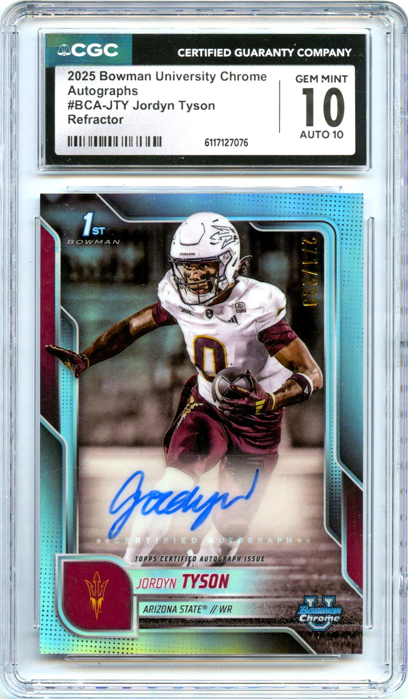 Jordyn Tyson RC 2025 Bowman U Chrome Refractor Rookie Auto SP 271/299 CGC 10-1