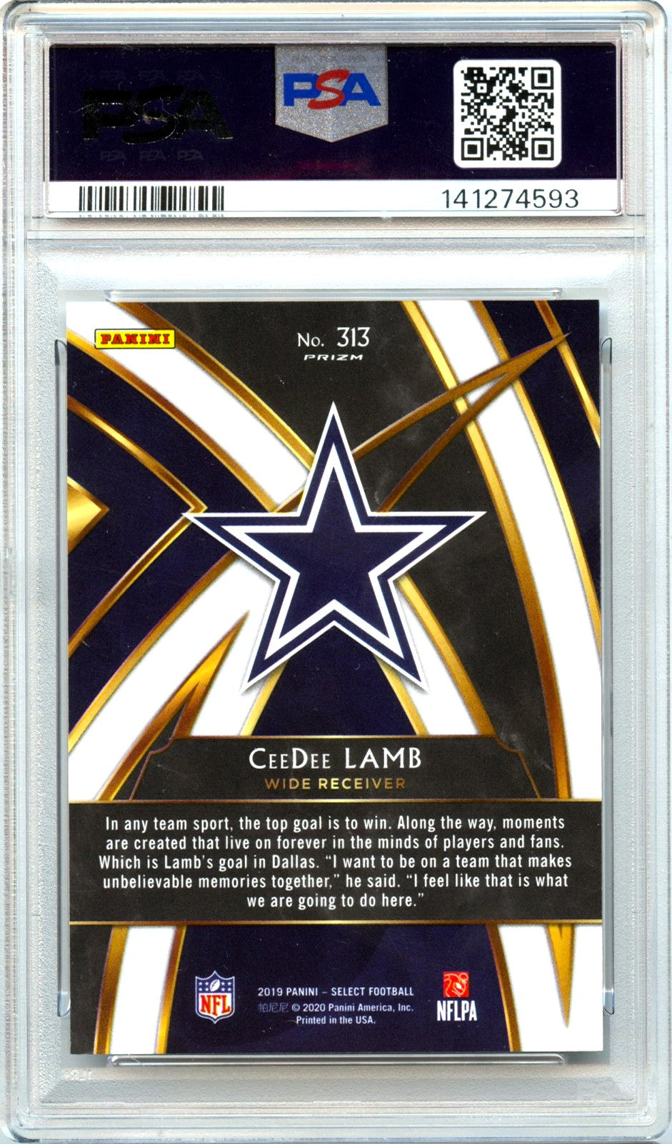 Ceedee Lamb RC 2019 Panini Select XRC '20 Rookie #313 PSA 9