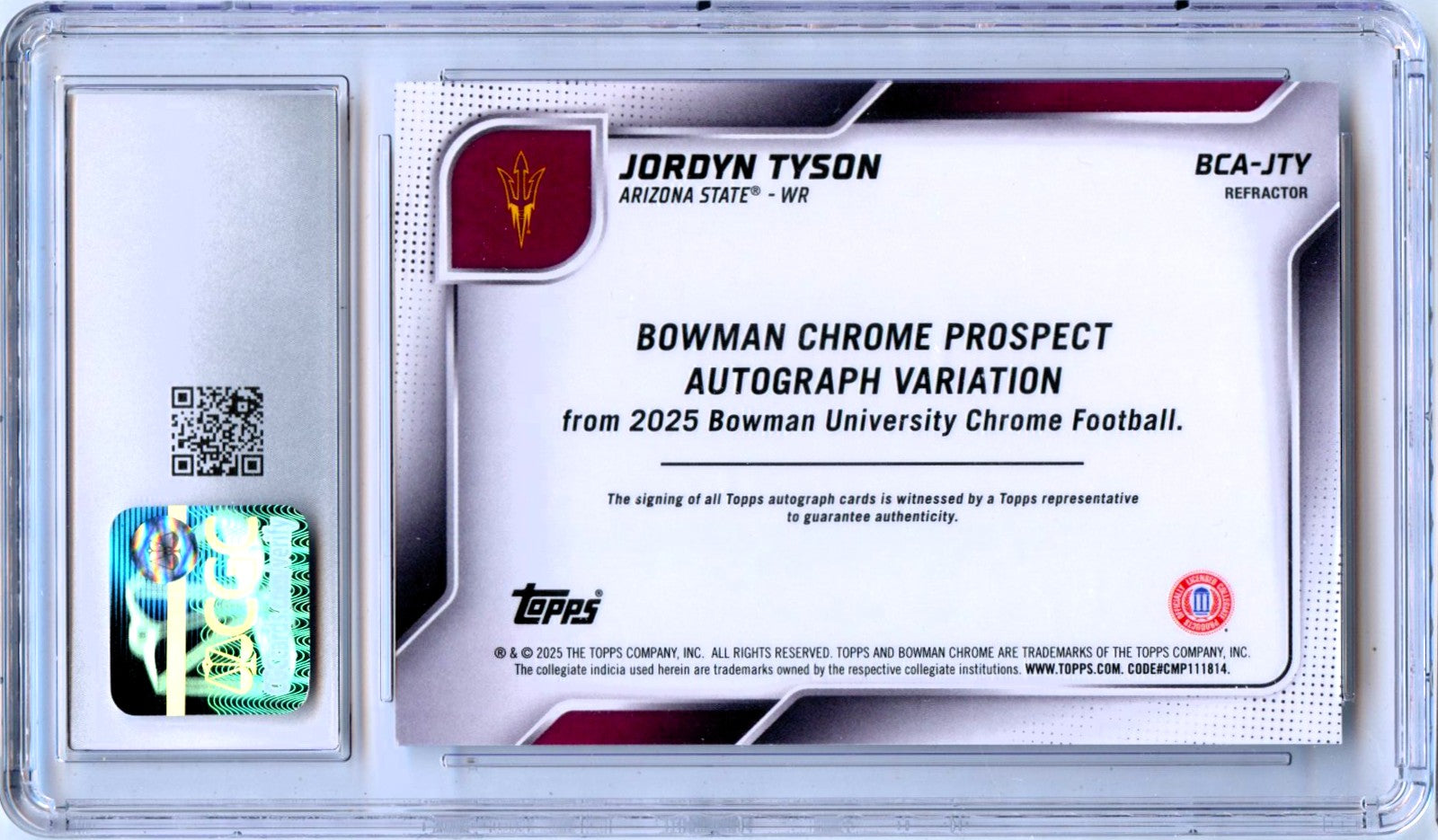 Jordyn Tyson RC 2025 Bowman U Chrome Refractor Rookie Auto SP 271/299 CGC 10