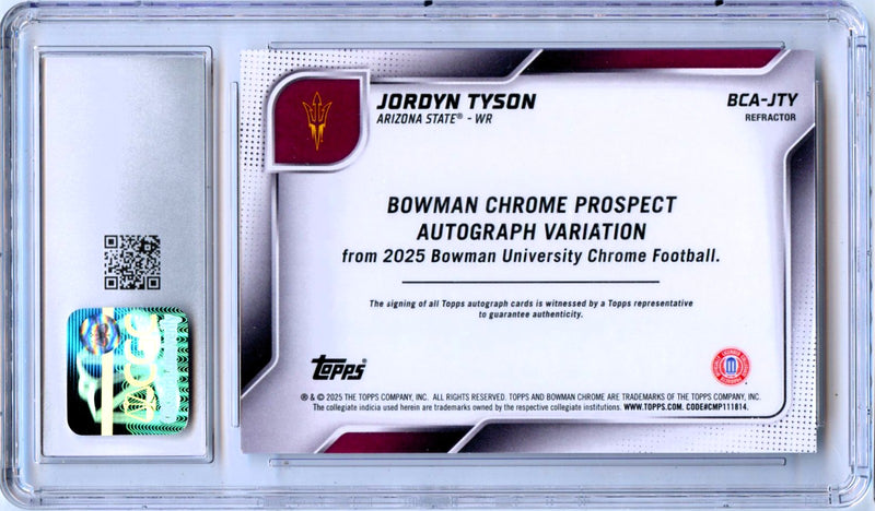 Jordyn Tyson RC 2025 Bowman U Chrome Refractor Rookie Auto SP 271/299 CGC 10-2