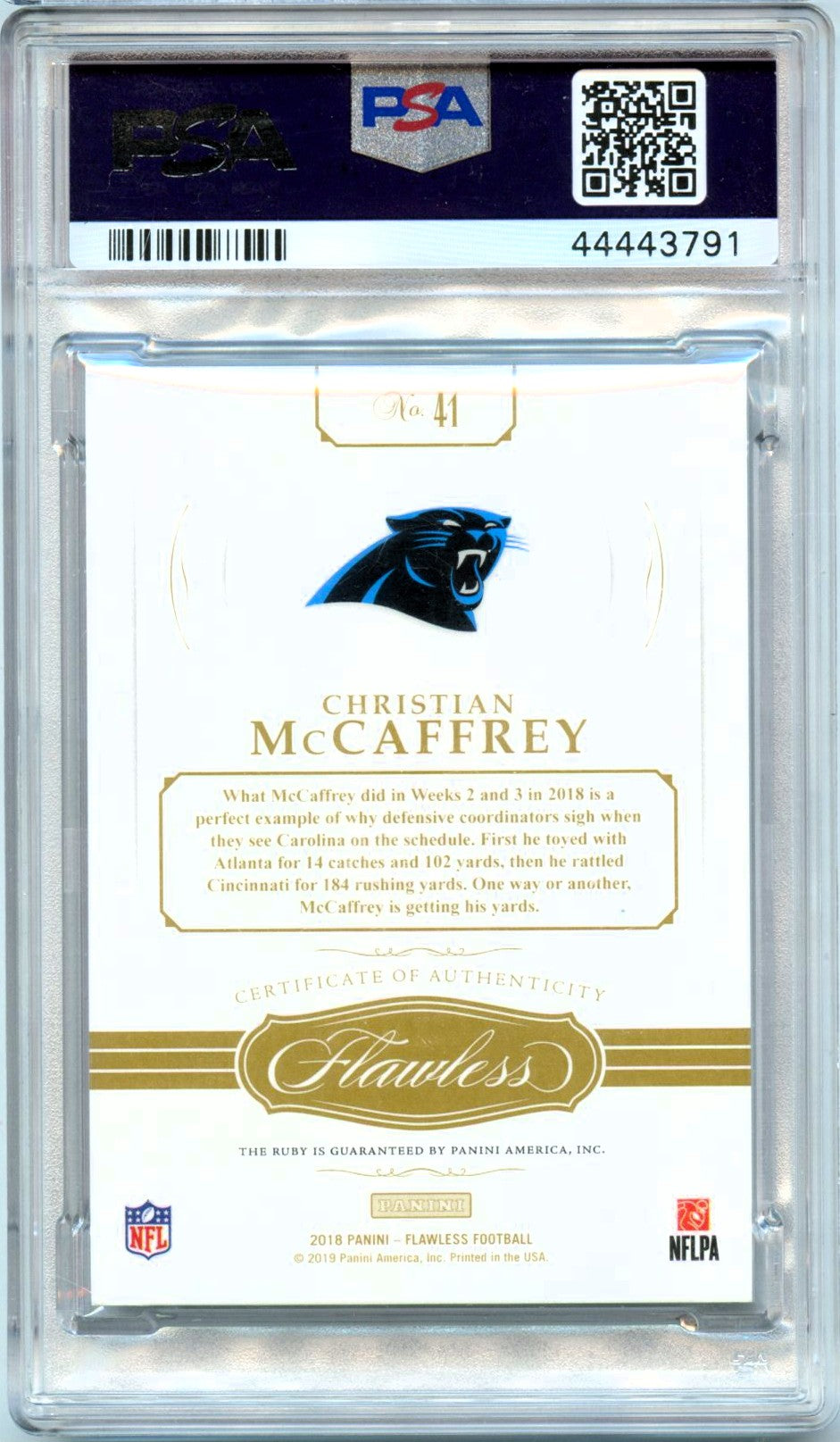 Christian Mccaffrey 2018 Flawless Pink Diamond SP 9/15 PSA 8