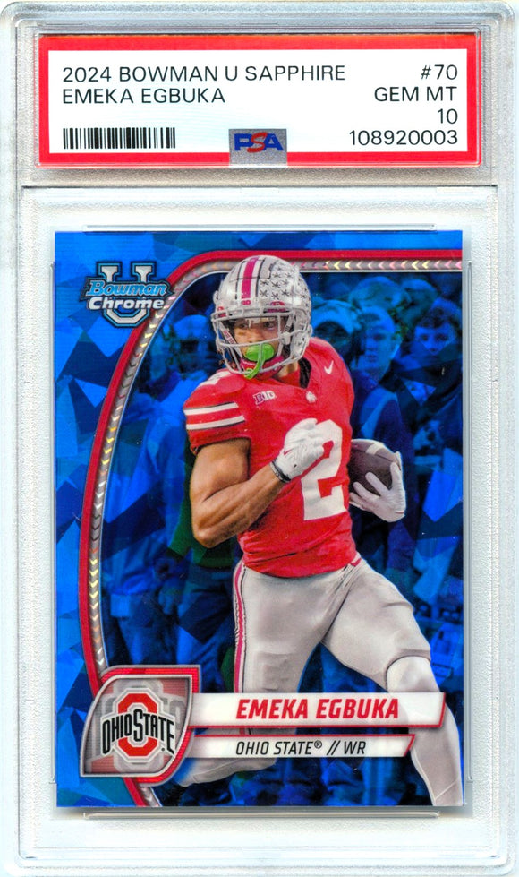 Product Emeka Egbuka RC 2024 Bowman U Chrome Sapphire Rookie #70 PSA 10 Link