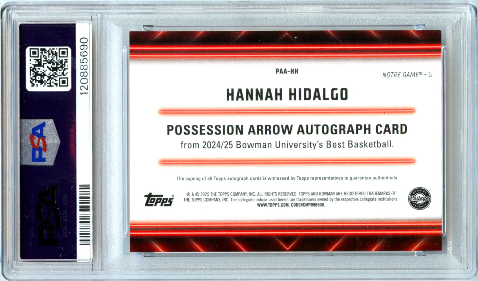Hannah Hidalgo RC 2024 Bowman U Best Orange Mini Diamond Possession Arrow Rookie Auto 16/25 PSA 9