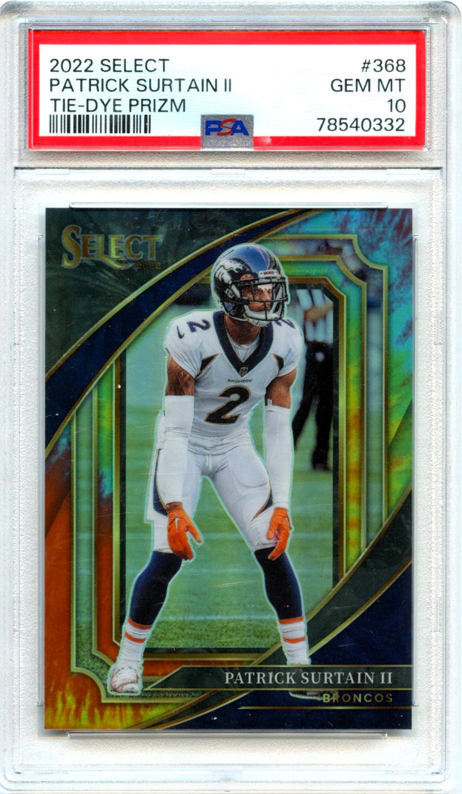 Patrick Surtain II 2022 Panini Select Suite Level Tie Dye Prizm SP 8/25 PSA 10