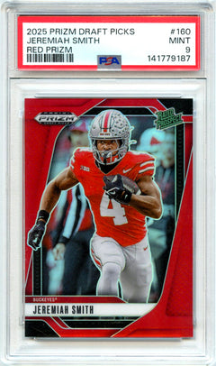 Jeremiah Smith RC 2025 Panini Prizm Draft Red Rated Prospect Rookie SP 297/399 PSA 9-1
